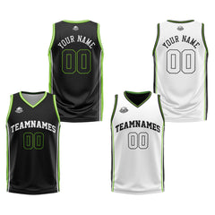 Benutzerdefinierte Schwarz Weiß Neon Grün Reversible Basketball Jersey Personalisierte Print Name Nummer Logo