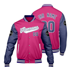 Maßgeschneiderte Rosa Lila Letterman Varsity Jacket Individuelle Stickerei Druck nach Ihrem Wunsch