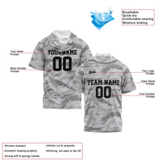 Benutzerdefinierte Grau Kurzarm-Kapuzenpullover für Männer Frauen Hemden mit Kapuzen gedruckt Name Logo