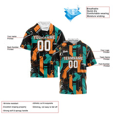 Benutzerdefinierte Aqua Orange Kurzarm-Kapuzenpullover für Männer Frauen Hemden mit Kapuzen gedruckt Name Logo