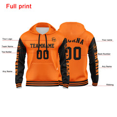 Benutzerdefinierter Orange Schwarz Hoodie für Mann, Frau, Mädchen, Junge. Drucken Sie Ihr Logo, Ihren Namen und Ihre Nummer