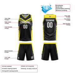 Benutzerdefinierte Schwarz Weiß Gelb Reversible Basketball Jersey Personalisierte Print Name Nummer Logo