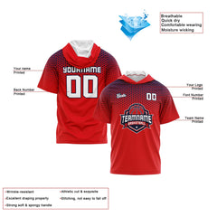 Benutzerdefinierte Rot Marine Kurzarm-Kapuzenpullover für Männer Frauen Hemden mit Kapuzen gedruckt Name Logo