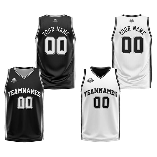 Benutzerdefinierte Schwarz Weiß Grau Reversible Basketball Jersey Personalisierte Print Name Nummer Logo