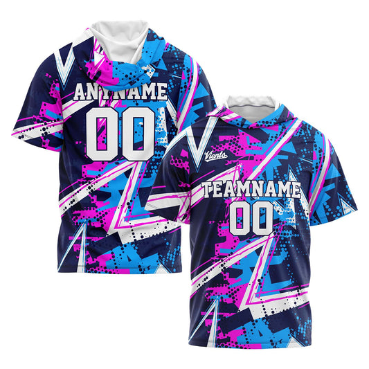 Benutzerdefinierte Marine Rosa Blau Neongrün Kurzarm-Kapuzenpullover für Männer Frauen Hemden mit Kapuzen gedruckt Name Logo