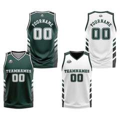 Benutzerdefinierte Grün Weiß Schwarz Reversible Basketball Jersey Personalisierte Print Name Nummer Logo