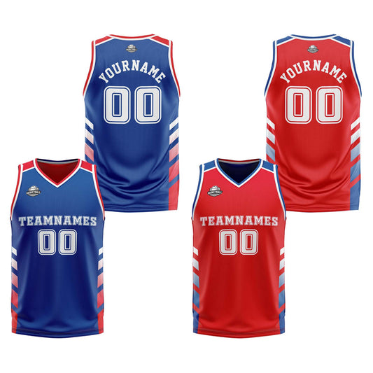 Benutzerdefinierte Königlich Rot Weiß Reversible Basketball Jersey Personalisierte Print Name Nummer Logo