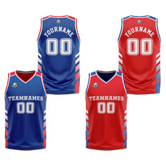 Benutzerdefinierte Königlich Rot Weiß Reversible Basketball Jersey Personalisierte Print Name Nummer Logo