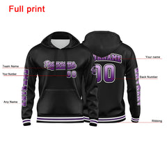 Benutzerdefinierter Lila Schwarz Hoodie für Mann, Frau, Mädchen, Junge. Drucken Sie Ihr Logo, Ihren Namen und Ihre Nummer