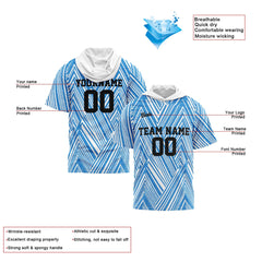 Benutzerdefinierte Weiß Hellblau Kurzarm-Kapuzenpullover für Männer Frauen Hemden mit Kapuzen gedruckt Name Logo