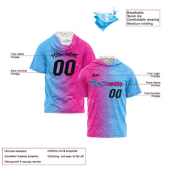 Benutzerdefinierte Rosa Hellblau Kurzarm-Kapuzenpullover für Männer Frauen Hemden mit Kapuzen gedruckt Name Logo