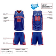 Benutzerdefinierte Royal Rot Weiß Reversible Basketball Jersey Personalisierte Print Name Nummer Logo