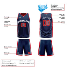 Benutzerdefinierte Marine Rot Weiß Reversible Basketball Jersey Personalisierte Print Name Nummer Logo