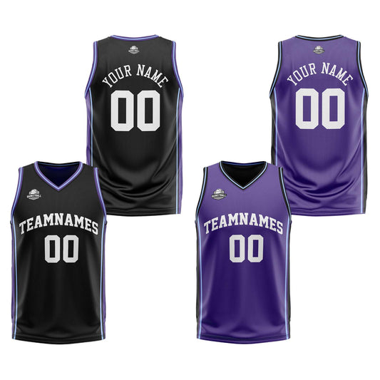 Benutzerdefinierte Schwarz Lila Weiß Reversible Basketball Jersey Personalisierte Print Name Nummer Logo