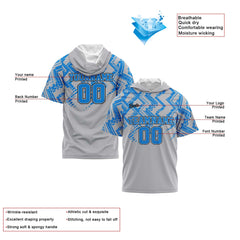 Benutzerdefinierte Blau Grau Kurzarm-Kapuzenpullover für Männer Frauen Hemden mit Kapuzen gedruckt Name Logo