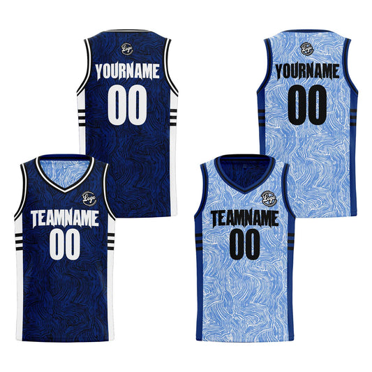 Benutzerdefinierte Schwarz Blau Reversible Basketball Jersey Personalisierte Print Name Nummer Logo