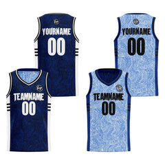 Benutzerdefinierte Schwarz Blau Reversible Basketball Jersey Personalisierte Print Name Nummer Logo