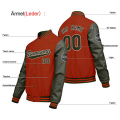 Maßgeschneiderte Orange Grün Letterman Varsity Jacket Individuelle Stickerei Druck nach Ihrem Wunsch
