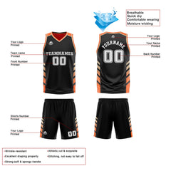 Benutzerdefinierte Schwarz Orange Gold Reversible Basketball Jersey Personalisierte Print Name Nummer Logo