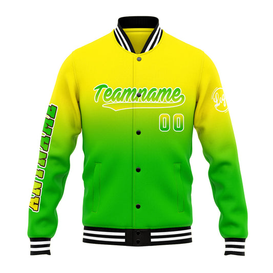 Benutzerdefinierte Verlauf Varsity-Jacke. Letterman-Jacke Gelb Grün