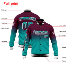 Benutzerdefinierte Verlauf Varsity-Jacke. Letterman-Jacke Burgunder Teal
