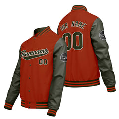 Maßgeschneiderte Orange Grün Letterman Varsity Jacket Individuelle Stickerei Druck nach Ihrem Wunsch