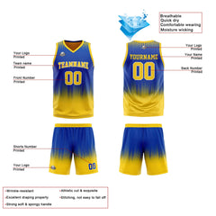 Benutzerdefinierte Royal Gelb Reversible Basketball Jersey Personalisierte Print Name Nummer Logo