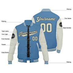 Benutzerdefinierte Verlauf Varsity-Jacke. Letterman-Jacke Hellblaue Creme