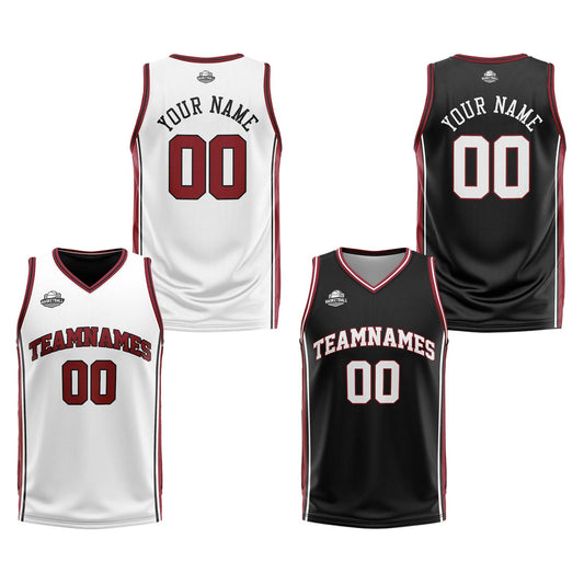 Benutzerdefinierte Weiß Schwarz Rot Reversible Basketball Jersey Personalisierte Print Name Nummer Logo