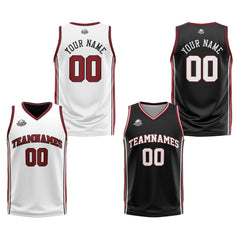 Benutzerdefinierte Weiß Schwarz Rot Reversible Basketball Jersey Personalisierte Print Name Nummer Logo