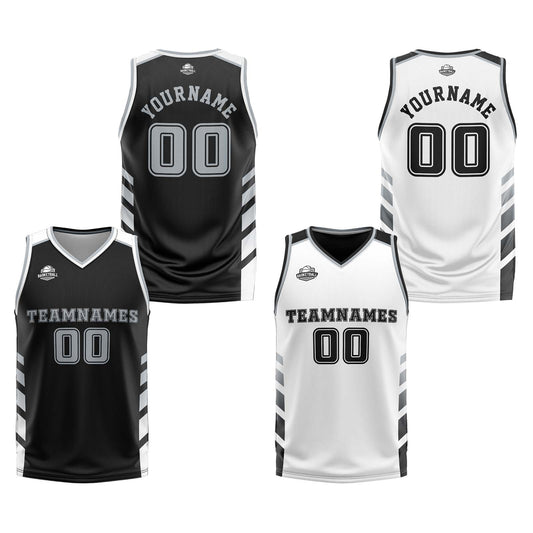 Benutzerdefinierte Schwarz Weiß Grau Reversible Basketball Jersey Personalisierte Print Name Nummer Logo