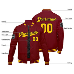 Benutzerdefinierte Verlauf Varsity-Jacke. Letterman-Jacke Karminrot Gelb