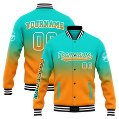 Benutzerdefinierte Verlauf Varsity-Jacke. Letterman-Jacke Teal Orange