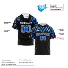 Benutzerdefinierte Schwarz Blau Kurzarm-Kapuzenpullover für Männer Frauen Hemden mit Kapuzen gedruckt Name Logo