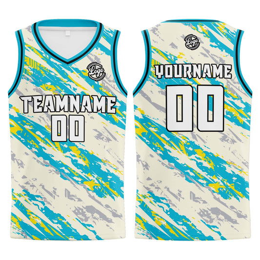 Benutzerdefinierter Creme Hellblau Basketball Jersey Uniform Anzug gedruckt Ihr Logo Name Nummer