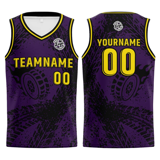 Benutzerdefinierter Lila Gelb Basketball Jersey Uniform Anzug gedruckt Ihr Logo Name Nummer