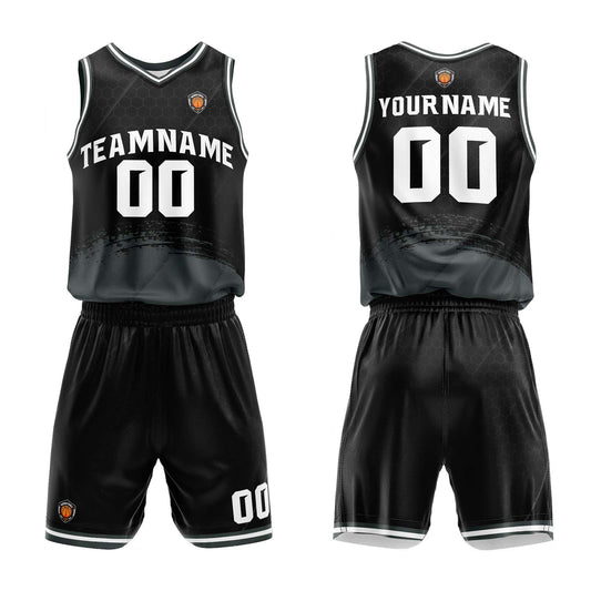Benutzerdefinierter Schwarz Grau Basketball Jersey Uniform Anzug gedruckt Ihr Logo Name Nummer