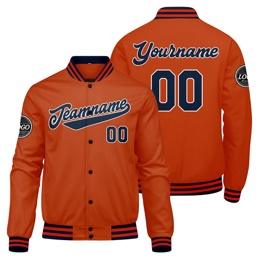 Benutzerdefinierte Verlauf Varsity-Jacke. Letterman-Jacke Marine Orange