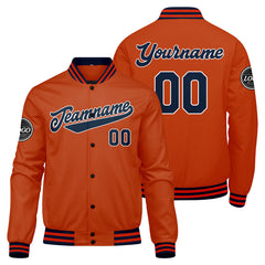 Benutzerdefinierte Verlauf Varsity-Jacke. Letterman-Jacke Marine Orange