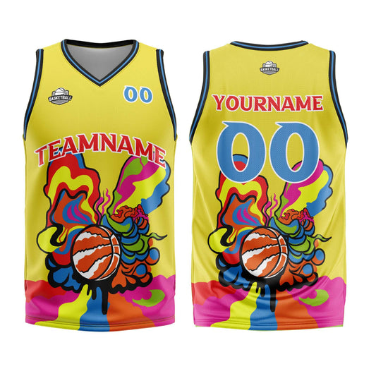 Benutzerdefinierter Gelb Basketball Jersey Uniform Anzug gedruckt Ihr Logo Name Nummer