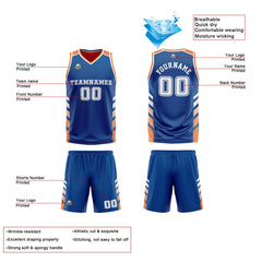 Benutzerdefinierte Blau Orange Weiß Reversible Basketball Jersey Personalisierte Print Name Nummer Logo