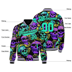 Benutzerdefinierte Grün Lila Varsity-Jacke. Letterman-Jacke für Männer, Frauen und Jugendliche