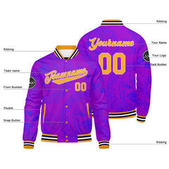 Benutzerdefinierte Lila Orange Varsity-Jacke. Letterman-Jacke für Männer, Frauen und Jugendliche