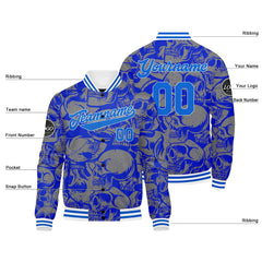 Benutzerdefinierte Dunkelblau Grau Varsity-Jacke. Letterman-Jacke für Männer, Frauen und Jugendliche