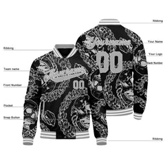 Benutzerdefinierte Schwarz Grau Varsity-Jacke. Letterman-Jacke für Männer, Frauen und Jugendliche