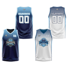 Benutzerdefinierte Marine Blau Weiß Reversible Basketball Jersey Personalisierte Print Name Nummer Logo