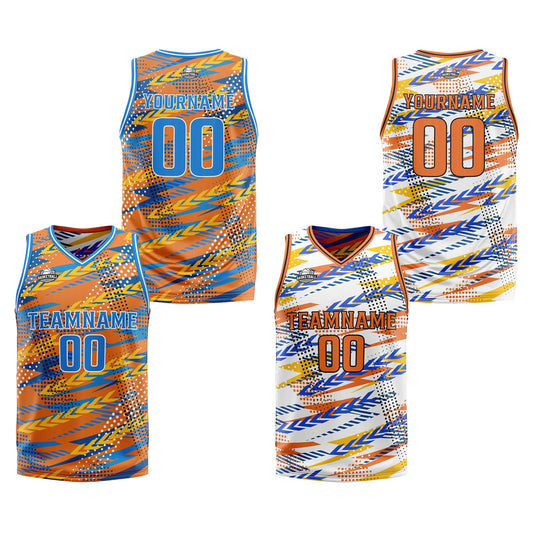 Benutzerdefinierte Orange Blau Reversible Basketball Jersey Personalisierte Print Name Nummer Logo