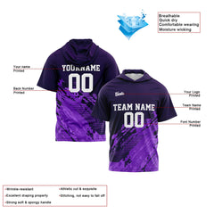 Benutzerdefinierte Lila Kurzarm-Kapuzenpullover für Männer Frauen Hemden mit Kapuzen gedruckt Name Logo