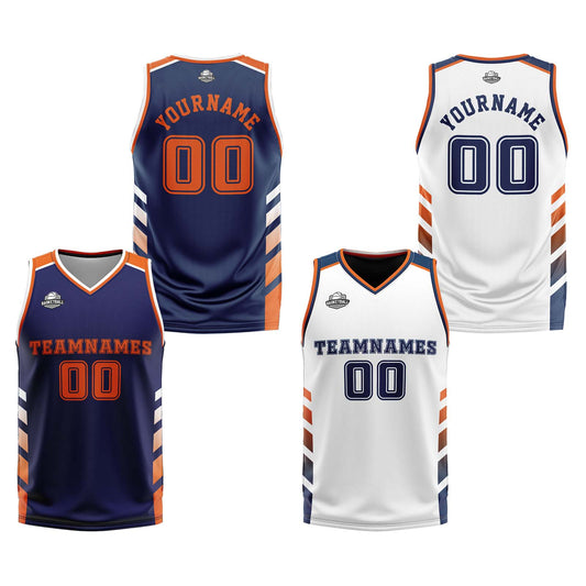 Benutzerdefinierte Marine Weiß Orange Reversible Basketball Jersey Personalisierte Print Name Nummer Logo