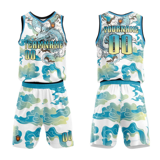 Benutzerdefinierter Blau Gelb Basketball Jersey Uniform Anzug gedruckt Ihr Logo Name Nummer